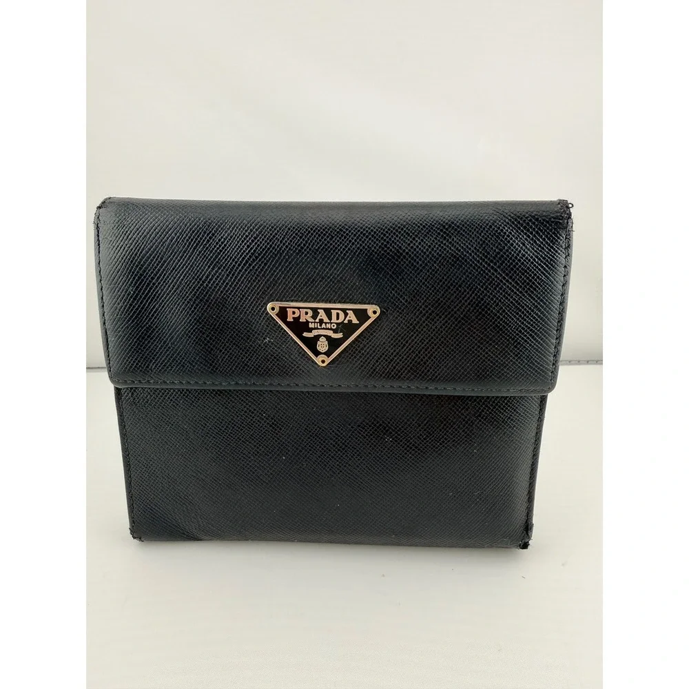 Prada | Bags | Prada Black Saffiano Leather Trifold Wallet Enamel